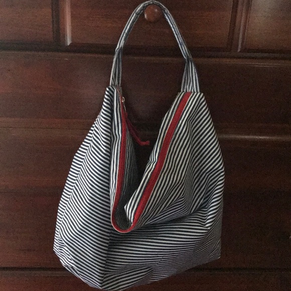 blue striped bag